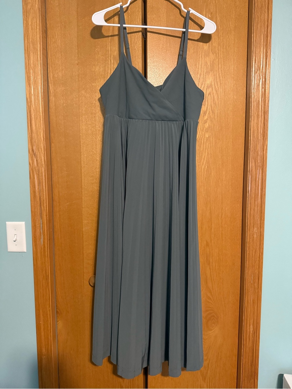 Classic Slate Blue Spaghetti-Strap Maxi Dress